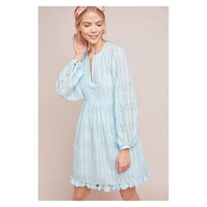 Anthropologie Light Blue Eyelet Babydoll Mini Dress 6p